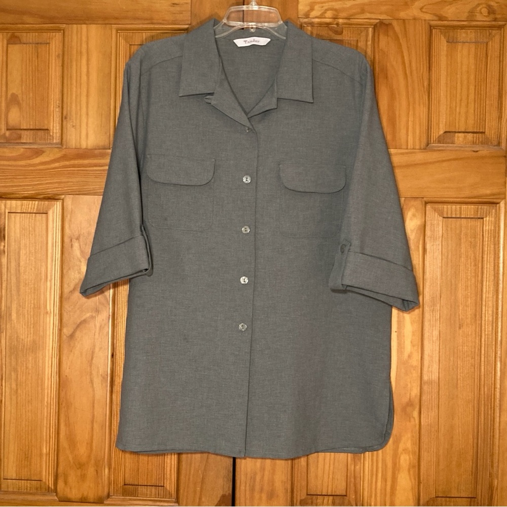 NWOT TanJay Vintage 90s Blouse 3/4 Sleeve Top Career Dress Gray Size 16